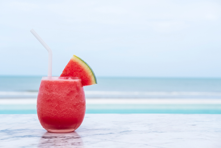 watermelon juice on a beach at a diet and detox retreat